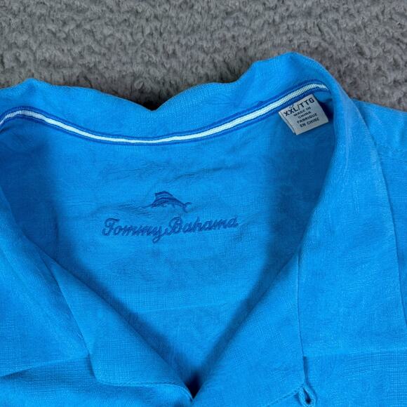 Tommy Bahama Shirt Mens 2XL Blue Palm Trees 100% Silk Camp Loop Collar Hawaiian - Picture 6 of 13